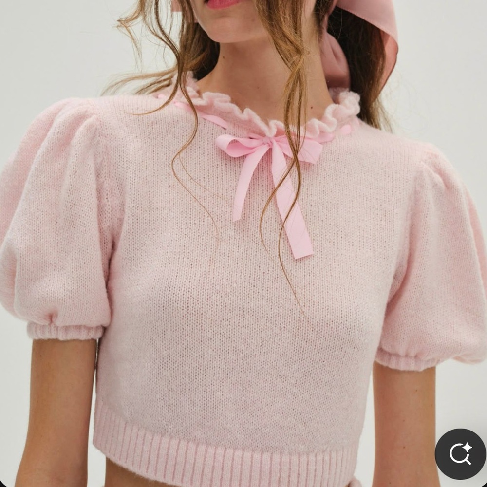 Rare For Love & Lemons Pink wool Coquette Beverly Top Puff Sleeve M